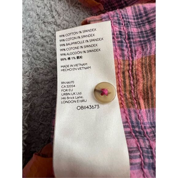 Anthropologie Women's Collared Buttons Front Short Cap Sleeve Plaid Blouse - Picture 6 of 6